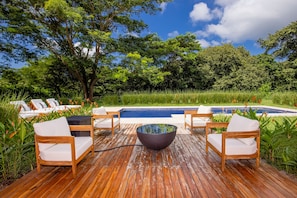 Perfect outdoor set up with ample furniture and space for your enjoyment