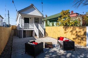 Back yard with seating