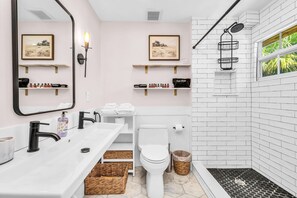 Newly renovated upstairs 1st Bathroom with step in large shower and double modern vanity