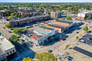 Aerial view of downtown, showcasing the amazing location of this rental!  We are located in the heart of the business district, just steps from dining,  shopping and nightlife as well as the Fox River!