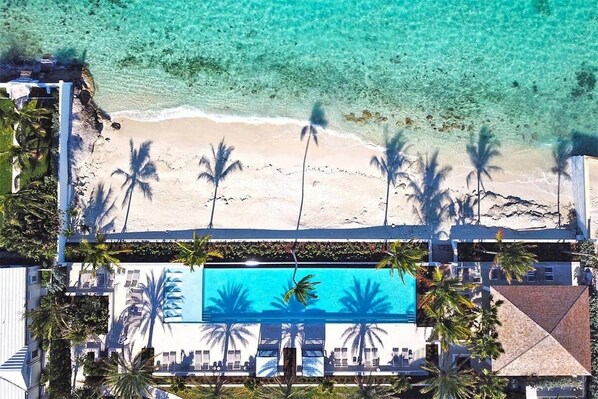 Aerial view of infinity pool and private beach