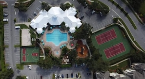 Community pool, volley, basketball, and tennis court with so much more.