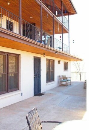 Deck and front door.