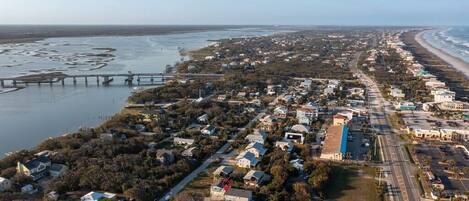 Bird's eye view of the property in relation to the beach and Intracoastal waterway 