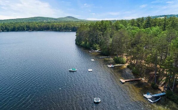 Peaceful, clean lake with mountain views.
