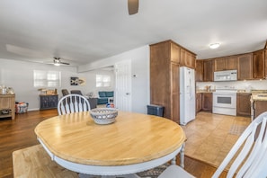 Dining table and kitchen