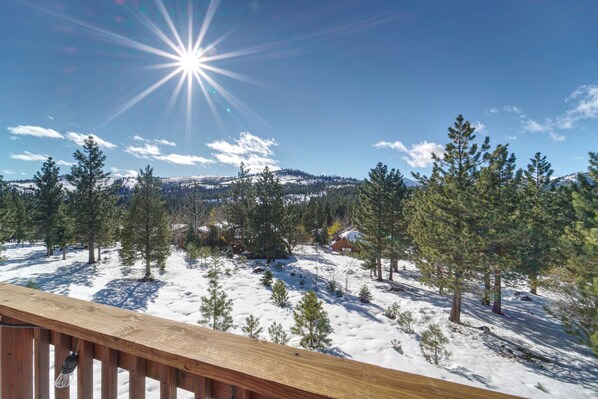 Rear Upper Deck. Views of Tahoe Donner Ski Resort, Frogs Cliffs, Pacific Crest..