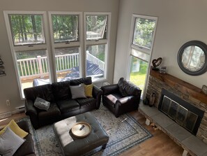 Living Room with Wood Burning Fireplace