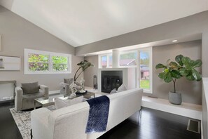 Living Room with wood burning fireplace