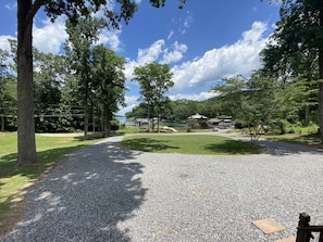 View from the covered front porch - gently sloping lot