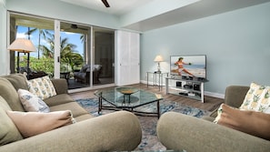 The condo has central air conditioning, but that's not always needed, you can simply open up the living room and bedroom sliding doors to the Island breezes!