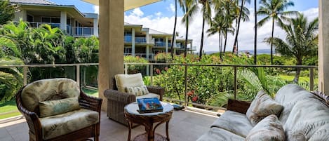 Relax and enjoy the lanai overlooking the tranquil garden