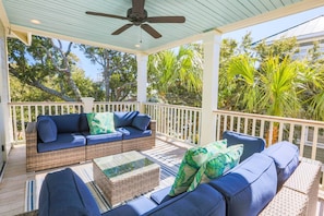 Deja Blue has terrific outdoor spaces with its multiple covered decks, roof deck and pool.