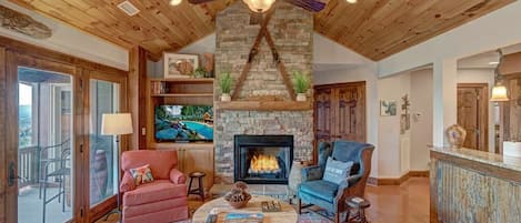 Living Room--- Cozy Fireplace and TV