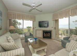 Spacious Living/Dining Area with Direct Ocean Front Views at 113 Barrington Court in Palmetto Dunes