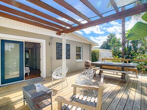 Huge outdoor deck in backyard