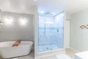 Master bath: Soak tub and extra-large separate shower