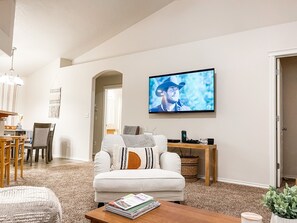 Big 65' screen smart tv with Directv and DVD player. 
