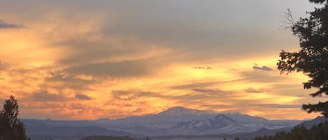 Ever changing view of Pikes Peak 14,115 foot elevation. View from the deck!