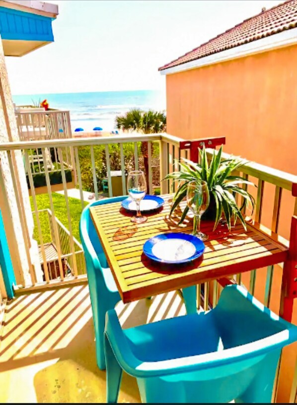 Beautiful view of beach and ocean from side of balcony!