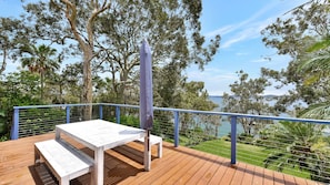 Outdoor dining with a water view