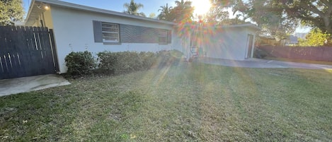 Spacious front yard; ample parking on a quiet street. 