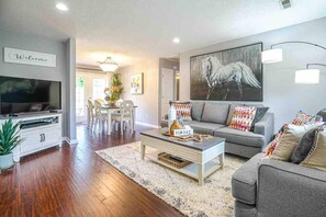 Family Room, with soft shag rug under coffee table. 