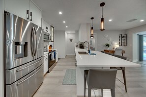 Brand new kitchen with LED under cabinets lights