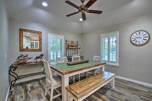 Dining Room | Farmhouse Dining Table | Dishware & Flatware Provided