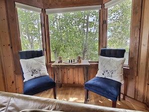 Closeup of cozy sitting area in living room