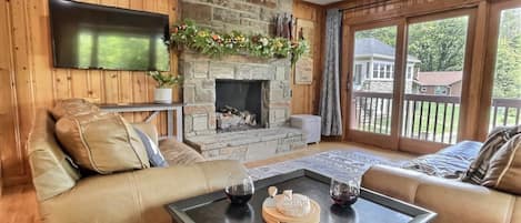 Imagine yourself enjoying a wonderful evening relaxing in front of this beautiful stone fireplace.