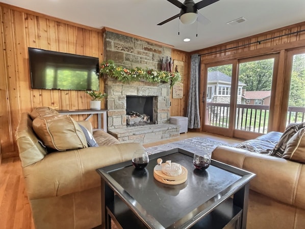 Imagine yourself enjoying a wonderful evening relaxing in front of this beautiful stone fireplace.
