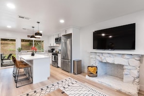 Open concept living room to kitchen