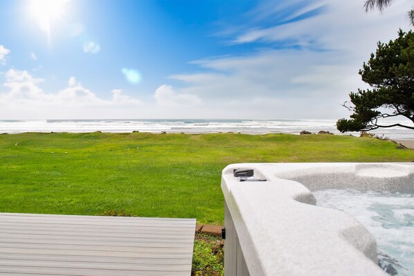 Relax in the ocean view hot tub!