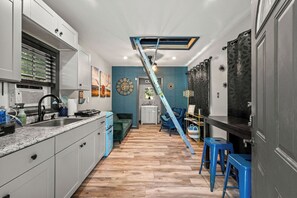Tiny Home 5 kitchenette, breakfast table, stools