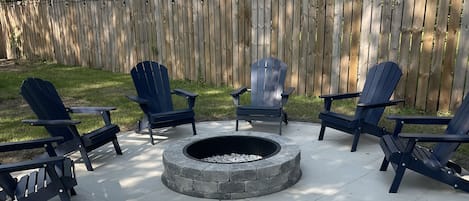 New paver patio with built in fire pit. Plenty of space to entertain friends!