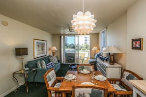 The living room’s view is spectacular - The airy living room opens onto the balcony, which in turn overlooks the soft white sands and the serene beach. You'll love the area with its bountiful wildlife, estuaries, and biking.