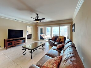 Living Room - Balcony Access, Water Views, Sleeper Sofa + TV