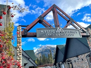 Mystic Springs Chalets is a boutique resort with only 54 units, large swimming pool, hot tub, and an open concept court yard.