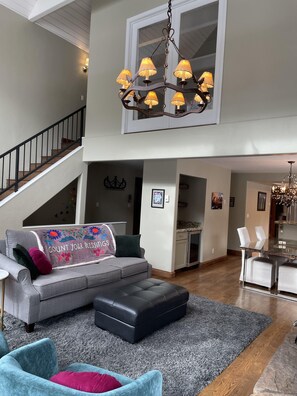 Living room with vaulted ceiling