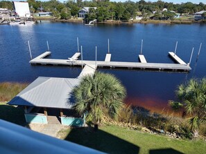 Dock with private boat slips. Ours is on the far right outside. 40' x 12' fits.