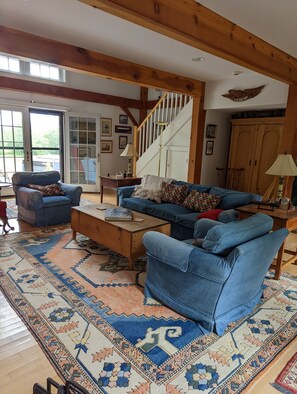 1st floor family room with fireplace, kitchen, full bath.