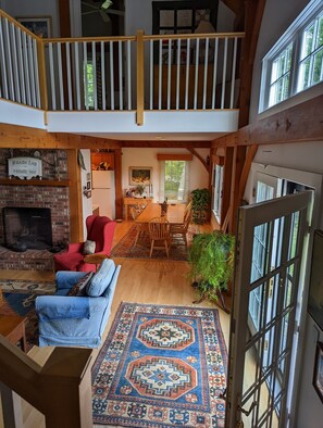 View towards kitchen.  Note table that seats 8