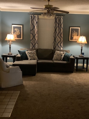 Living room .. free WiFi..Tv.. stocked kitchen and bathroom ..comforts of home.