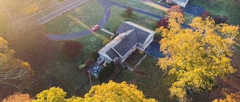 Aerial view, with circular driveway/entrance