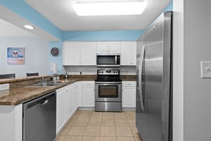 Updated kitchen is well-equipped so that meal time is a snap.