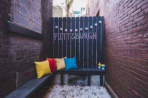Cozy patio perfect for morning coffee or evening chats.