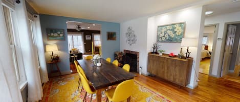 Dining room with fireplace