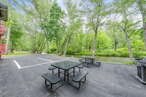 Picnic tables on river