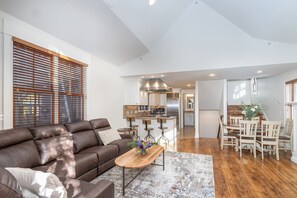 Large living, dining area at Lift 8 Chalet with plenty of south facing sunshine.